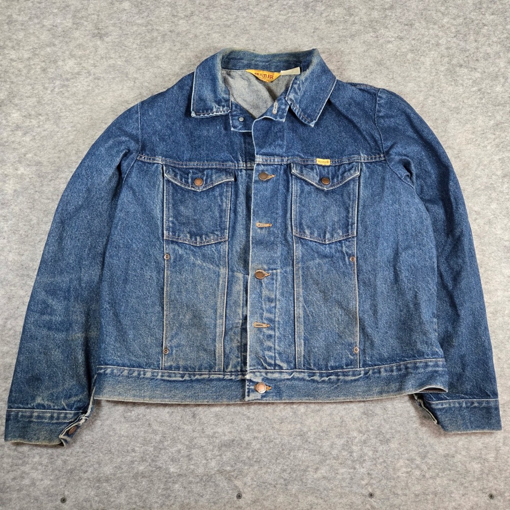 Vintage Rustler Mens Blue Denim Trucker Jacket XL Made in USA Workwear